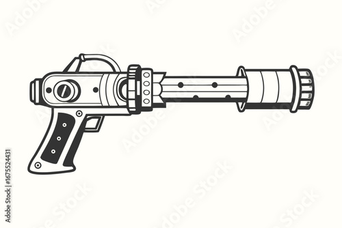 Isolated Design of SciFi Gun Shooting Starburst on White Background