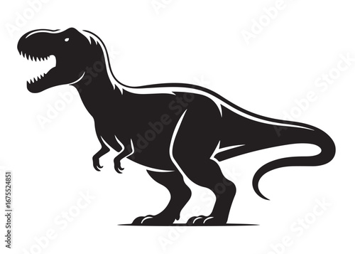 dinosaur logo silhouette vector, dinosaur logo vector silhouette illustration, tyrannosaurus rex silhouette logo vector, powerful predator dinosaur logo silhouette vector on white background.
