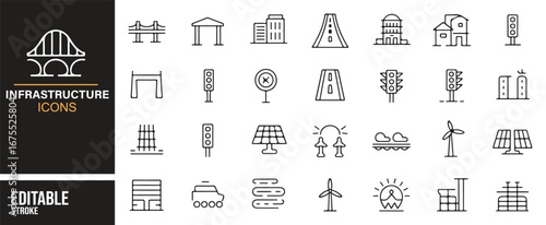 Infrastructure design icons – architecture, municipal planning, urban engineering