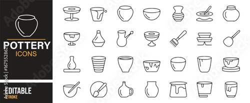 Handmade ceramic pottery outline icons collection for craft design