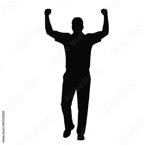 Man arms raised celebrating victory black silhouette