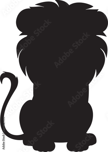 Silent Majesty – Silhouette of Lion Sitting from Behind with Curved Tail and Full Mane, Wildlife, Nature, Abstract, Iconic, Powerful