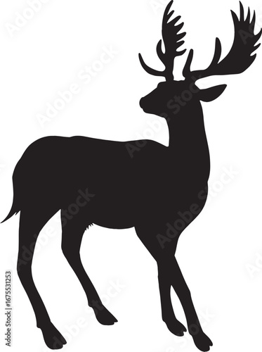Antlered Gaze – Silhouette of Stag with Turned Head, Wildlife, Nature, Abstract, Forest, Iconic