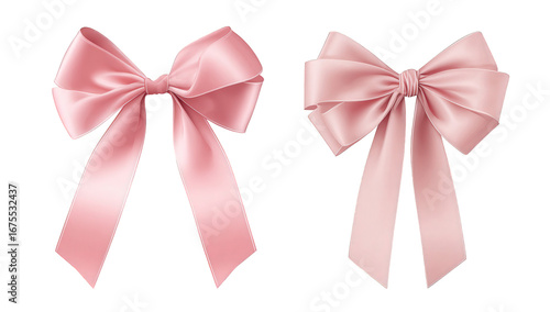 Two Pink Satin Bows on Transparent Background