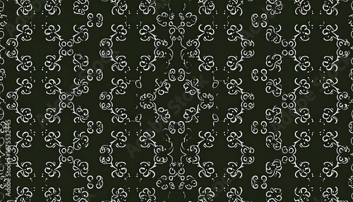 Intricate dark green and light gray repeating floral pattern