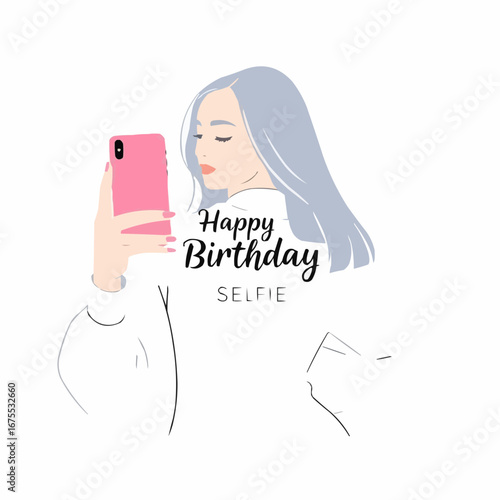 A woman takes a birthday selfie. 