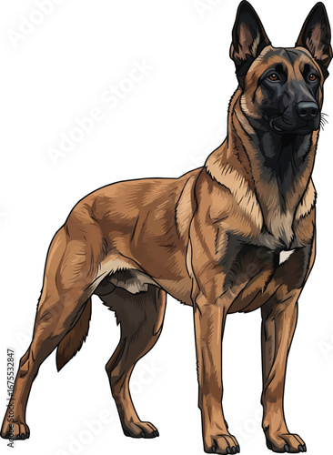 Belgian Malinois dog standing in guarding stance vector illustration