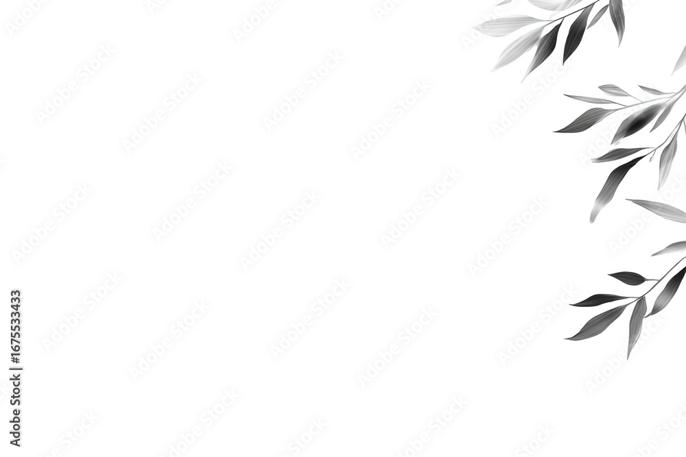 Fototapeta premium Grayscale Leaf Silhouette on Black Background