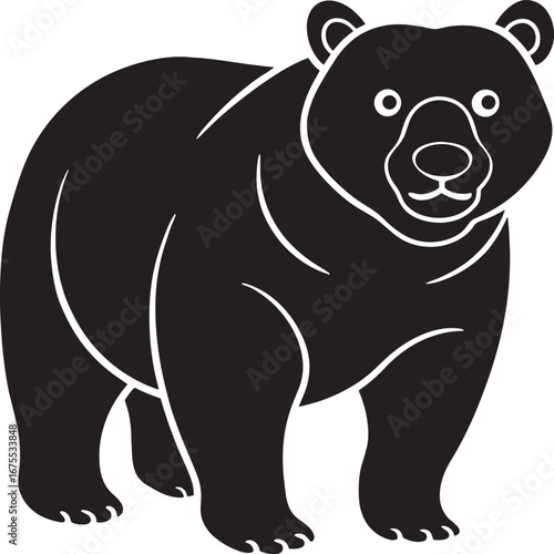 Friendly Strength – Stylized Silhouette of Bear Facing Forward, Wildlife, Abstract, Nature, Cartoon, Icon
