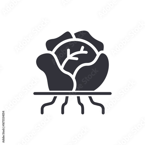 Conceptual Depiction Of A Cabbage With Root Structure In Minimalist Illustration Style