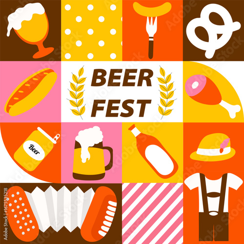 Abstract minimalist flat geometric pattern background design on Oktoberfest vector illustration.