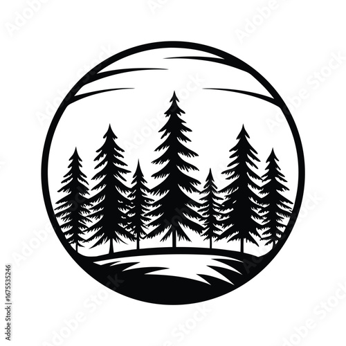 Forest Silhouette Design with Fir Trees Landscape Isolated on White