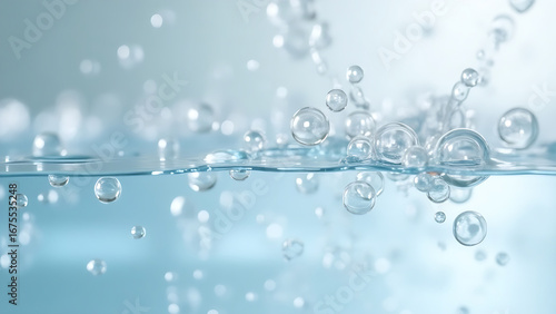 A microscopic image showing carbon dioxide molecules in a shell as a colorless, non-flammable gas dissolved in water. 