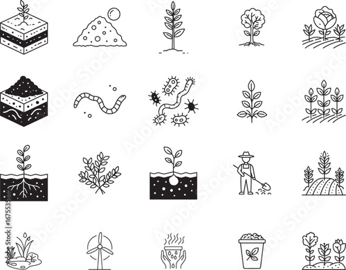 Soil Regeneration and Sustainable Agriculture Icon Set