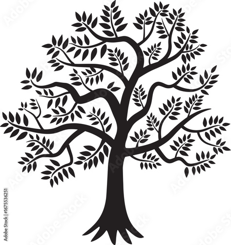 Tree of Growth – Stylized Silhouette with Leaves, Nature, Abstract, Family, Environment, Symbol