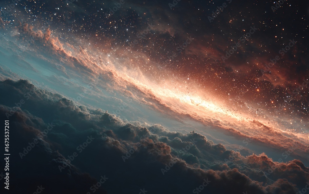 Fototapeta premium Vibrant and colorful sky full of stars with dense interstellar dust and stunning gradient lighting