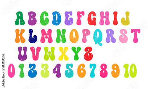 Colorful Crayon Drawn Alphabet and Numbers Vector Illustration – Hand Drawn Textured Letters, Digits, and Symbols Set, easily editable and scalable.