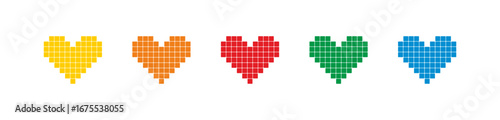 Pixelated retro game heart icon set. Vector EPS 10