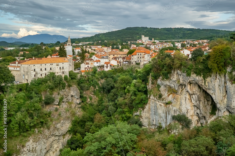Fototapeta premium Aerial view of the historical center of Pazin town, Istria peninsula, Croatia