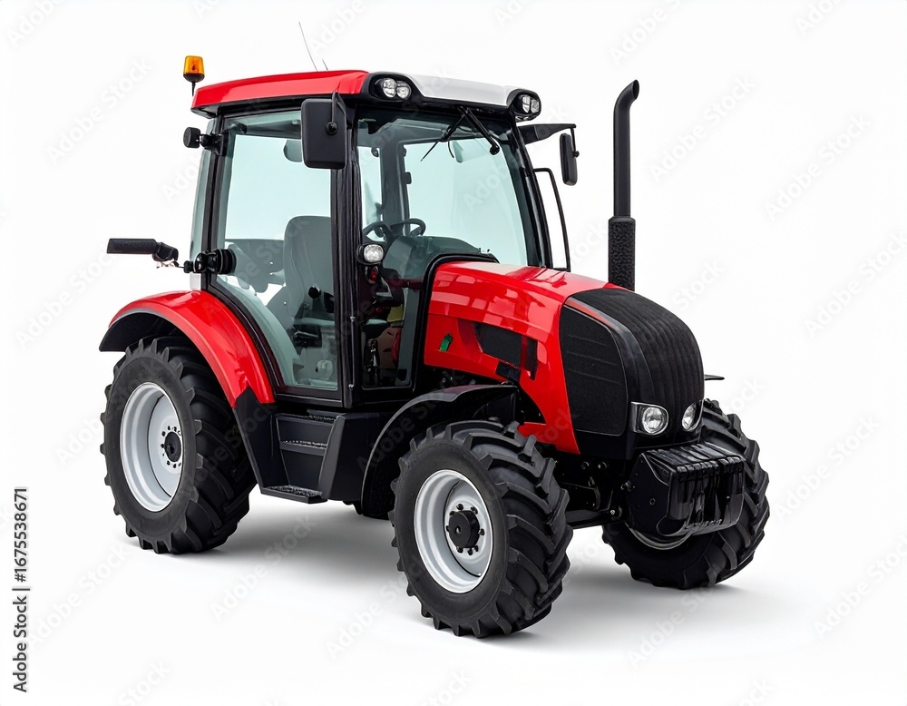Fototapeta premium Modern Black and red Farm Tractor on white background 