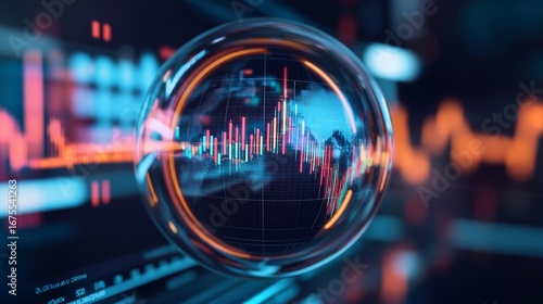 Crystal Ball Finance Stock Market Candlestick Chart in Sphere ,Finance, Stock