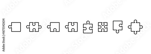 Puzzle piece icon set. jigsaw element set. mosaic game join set. puzzel elemnt for app, website, ui. png and vector illustration on transparent background