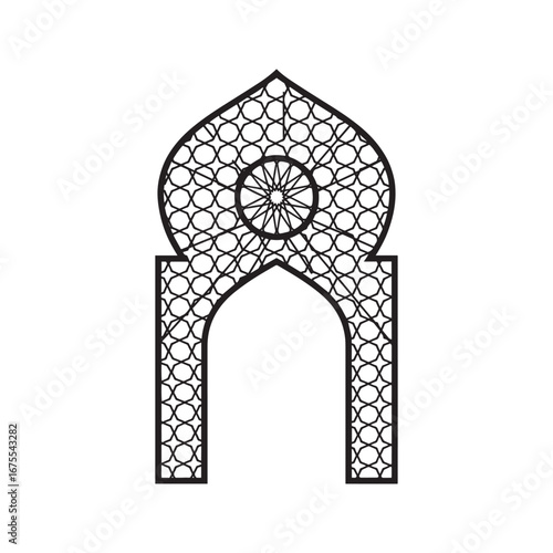 Ornate Moorish arch silhouette with twisted columns. Vector of a classic Arabic architectural frame, palace window, or mosque entrance.
