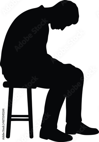 Sad businessman silhouette sitting isolated on white grief despair vector