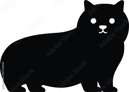 Fluffy black cat silhouette standing cute pet animal illustration vector
