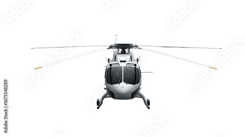 Front View Sleek Modern Helicopter Aircraft Isolated on Black Background