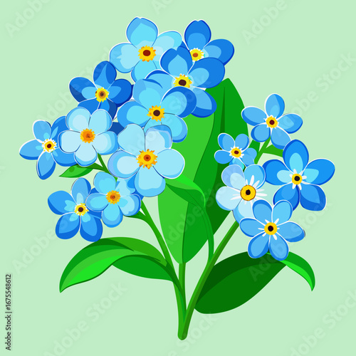 Vibrant Blue Forget Me Not Flowers Close Up Illustration