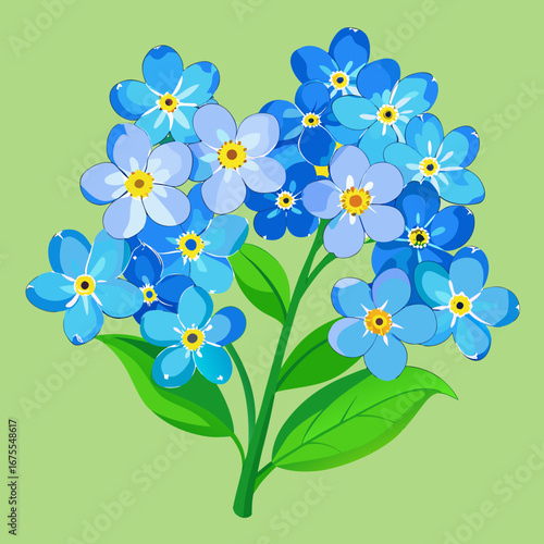 Vibrant Blue Forget Me Not Flowers Close Up Illustration