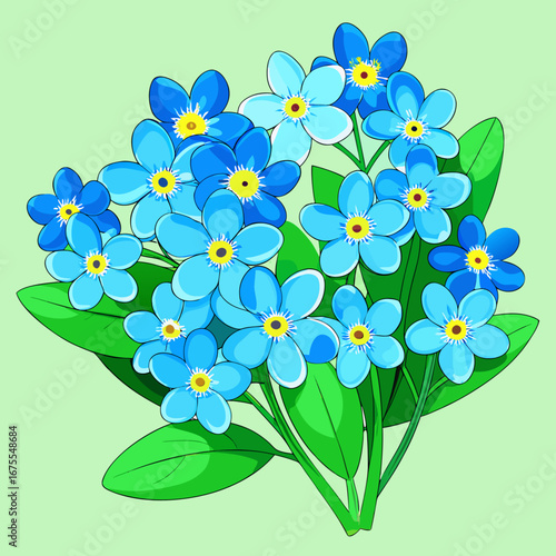 Vibrant Blue Forget Me Not Flowers Close Up Illustration