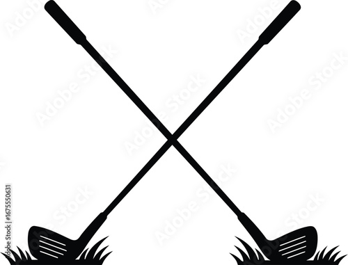 Crossed golf clubs illustration grass vector icon sport equipment vector