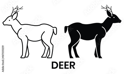 Deer icon vector on White Background. Deer Silhouette and line art illustration, design concept Deer icon. Vector illustration.