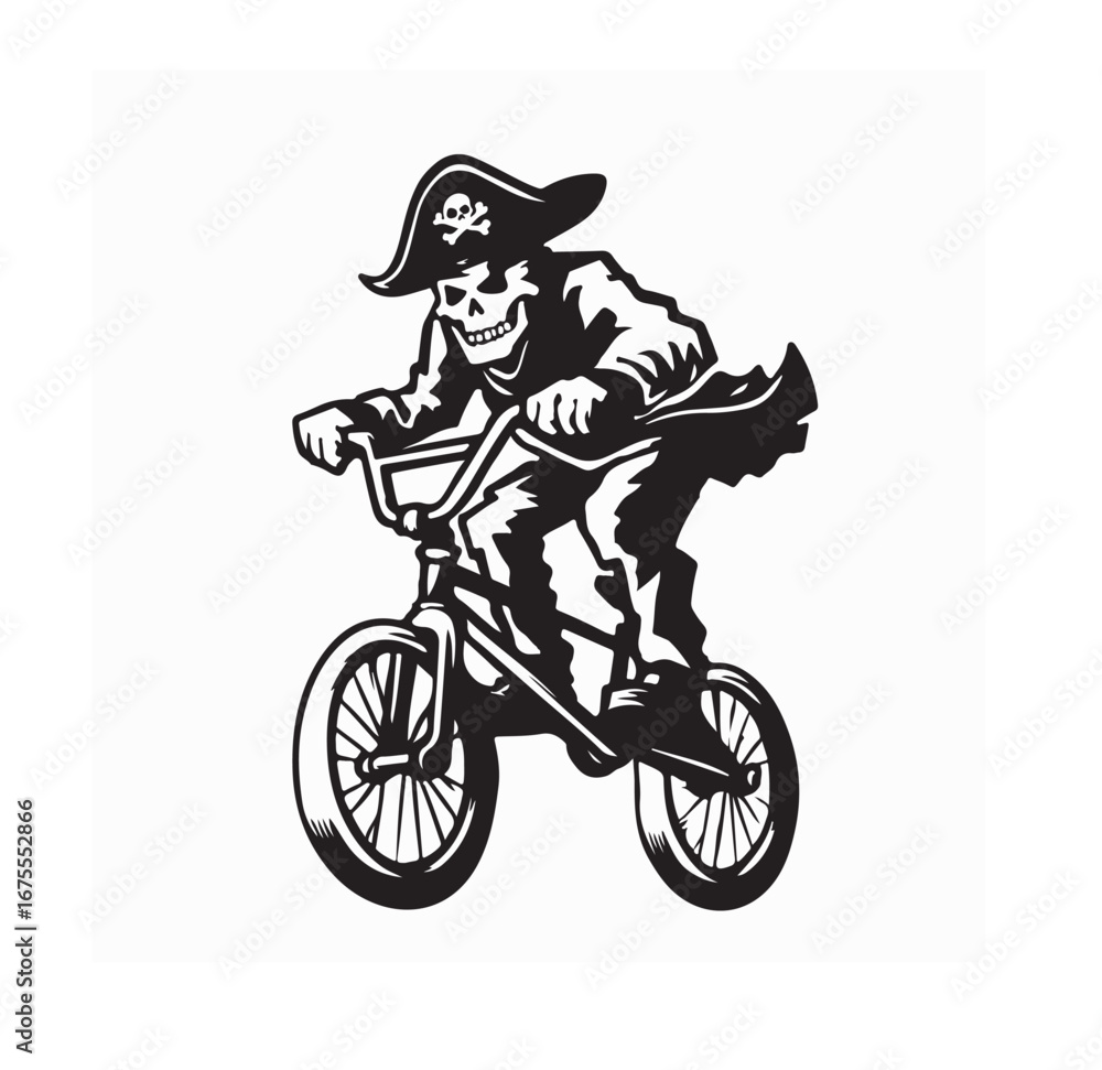 Naklejka premium Captain Pirate Character Riding BMX Bicycle Vector Illustration Isolated on White Background