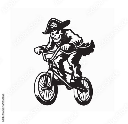 Captain Pirate Character Riding BMX Bicycle Vector Illustration Isolated on White Background