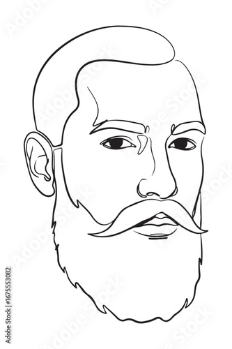 Stylized sketch of a man s face with a beard and mustache