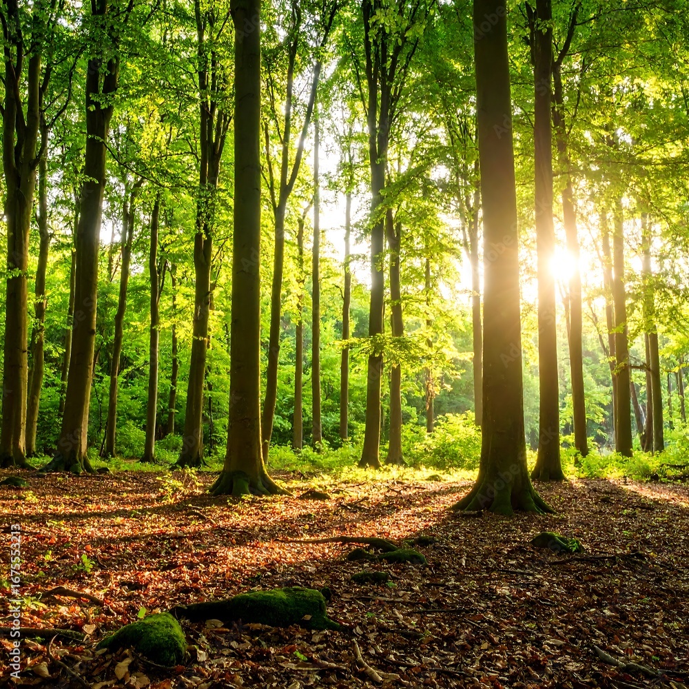 Obraz premium Lush forest at sunrise