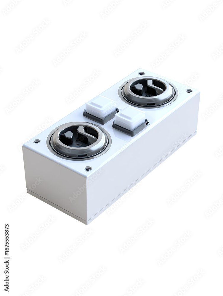 Fototapeta premium White rectangular box with two circular vents and two switches