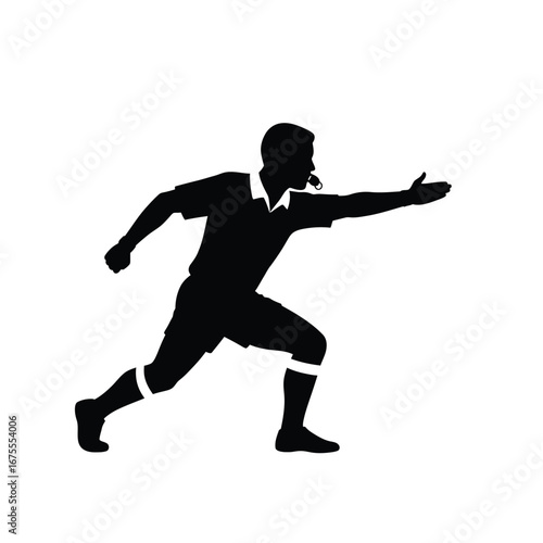 Referee blowing whistle pointing sport