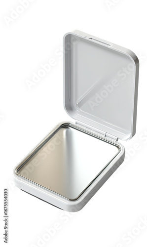 Open square white compact mirror