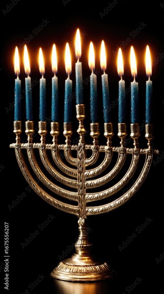 Fototapeta premium Hanukkah menorah with lit candles