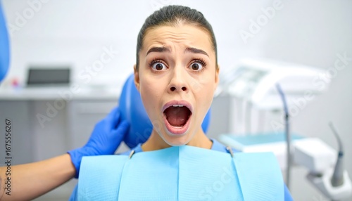 Woman screams in dental chair