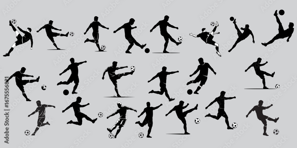 Naklejka premium Set of Silhouette of a football player