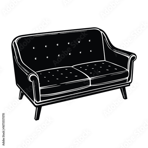 Vintage black sofa couch illustration for living room furniture and home decor design element vector