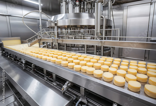 Conveyor With Cheese Wheels In Dairy Factory Industrial Photography