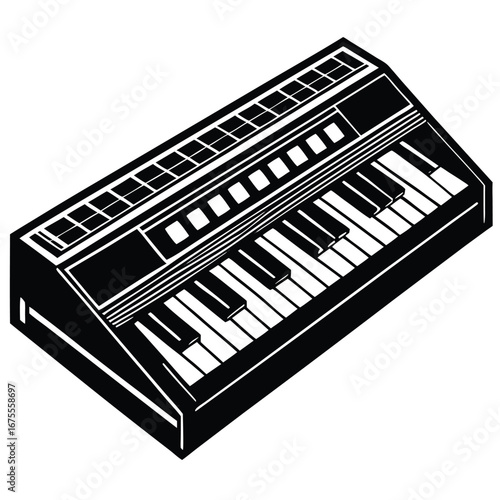 Explore vintage synthesizer keyboard vector art for music production and sound design projects online