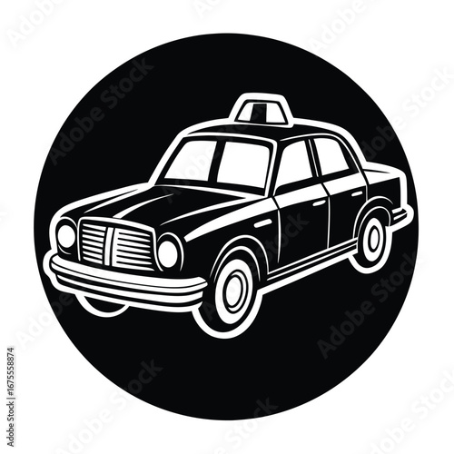 Black and white taxi cab illustration for transportation and urban travel service design needs online