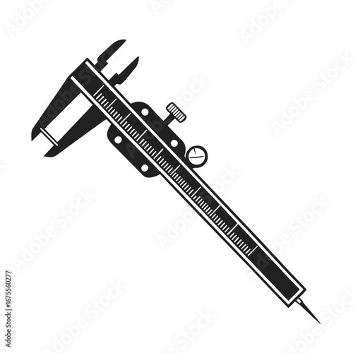 Black and white illustration of a caliper, a precision measuring tool used in industry and craftsmanship for accurate measurements of length, depth, and thickness